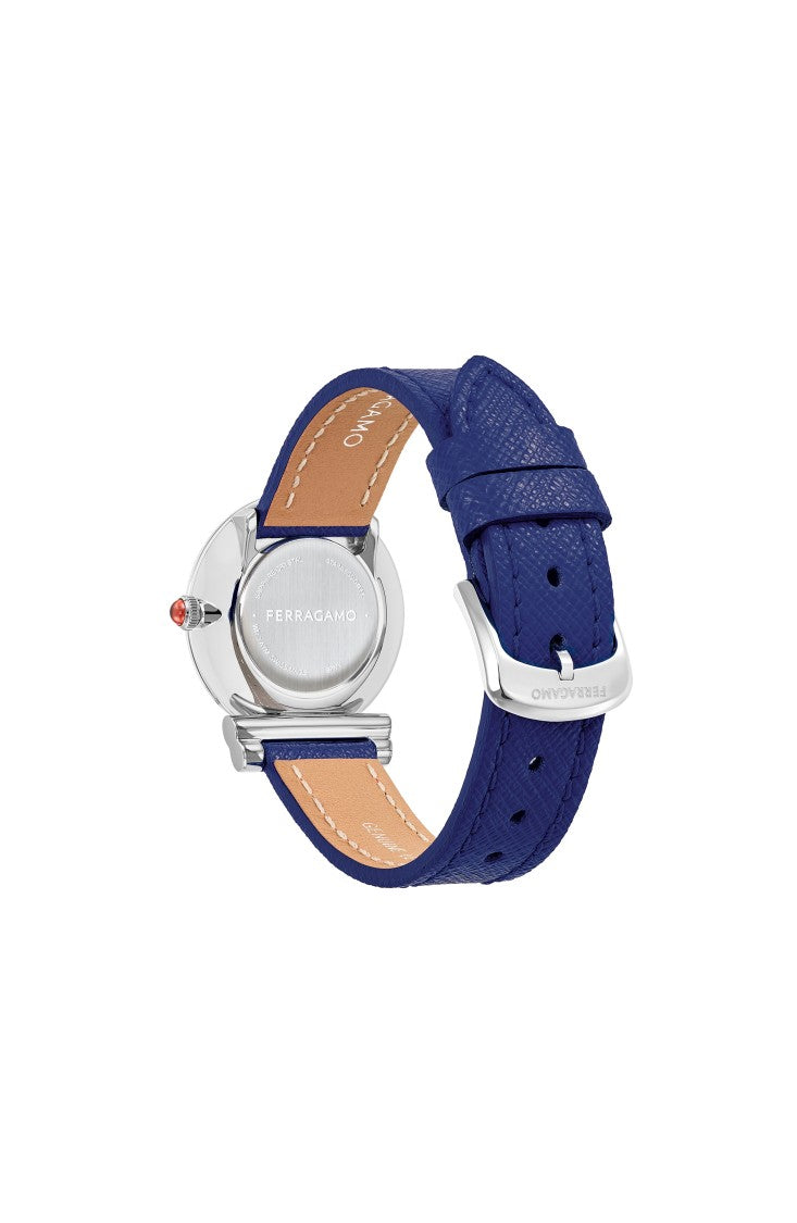 Ferragamo Gancini Leather Watch With Silver Sunray Dial