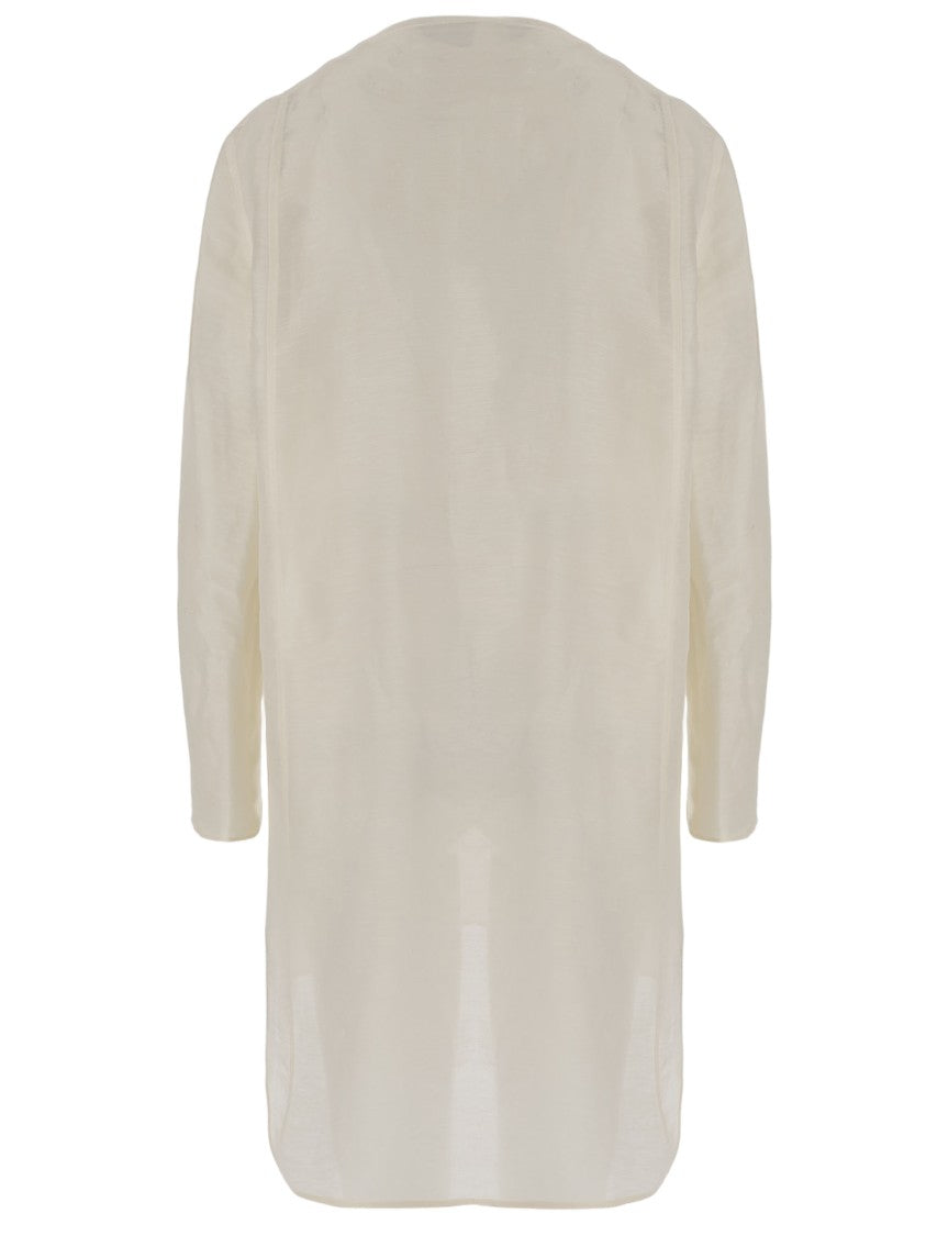 Tory Burch Ivory Linen-Silk Blend Dress With Mandarin Collar