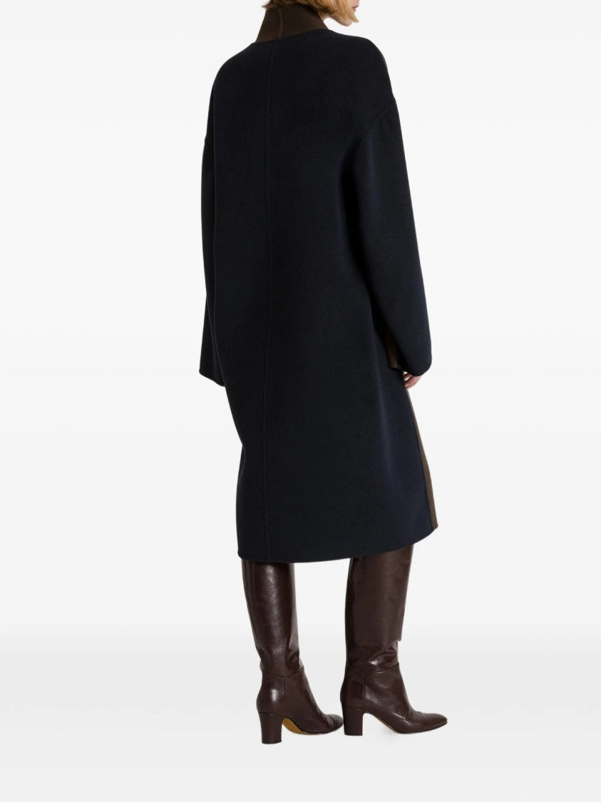 Alberta Ferretti Long Wool Coat With Wrap Design And Contrasting Belt