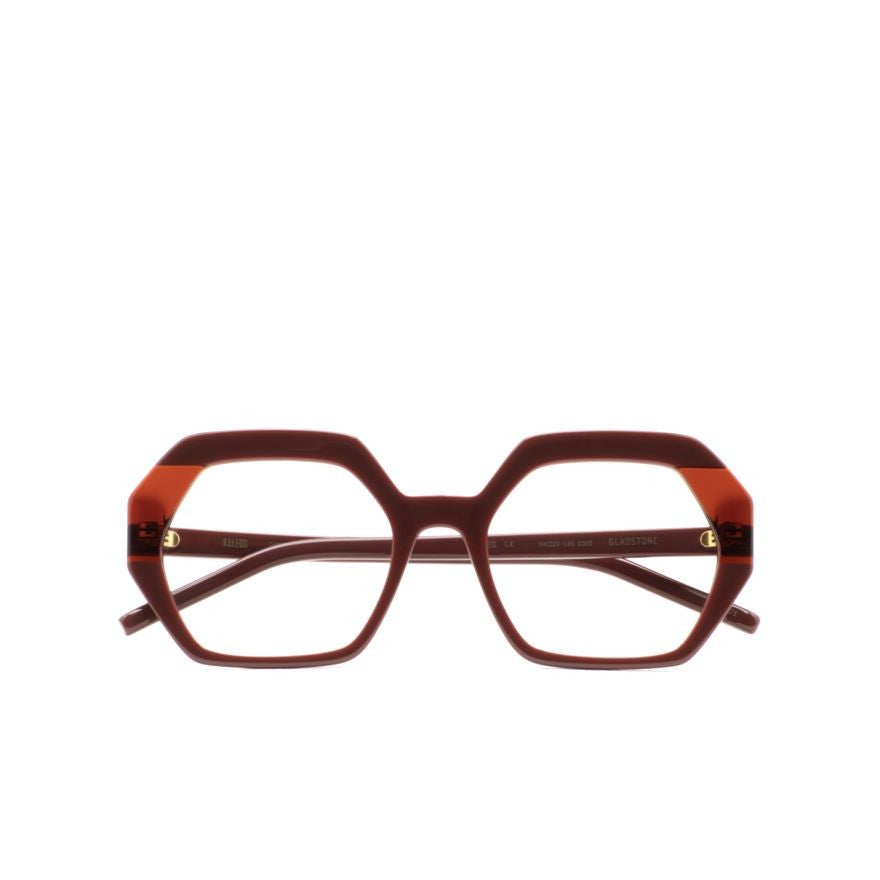 Kaleos Gladstone Bold Geometric Hexagonal Eyeglasses In Deep Reddish-Brown
