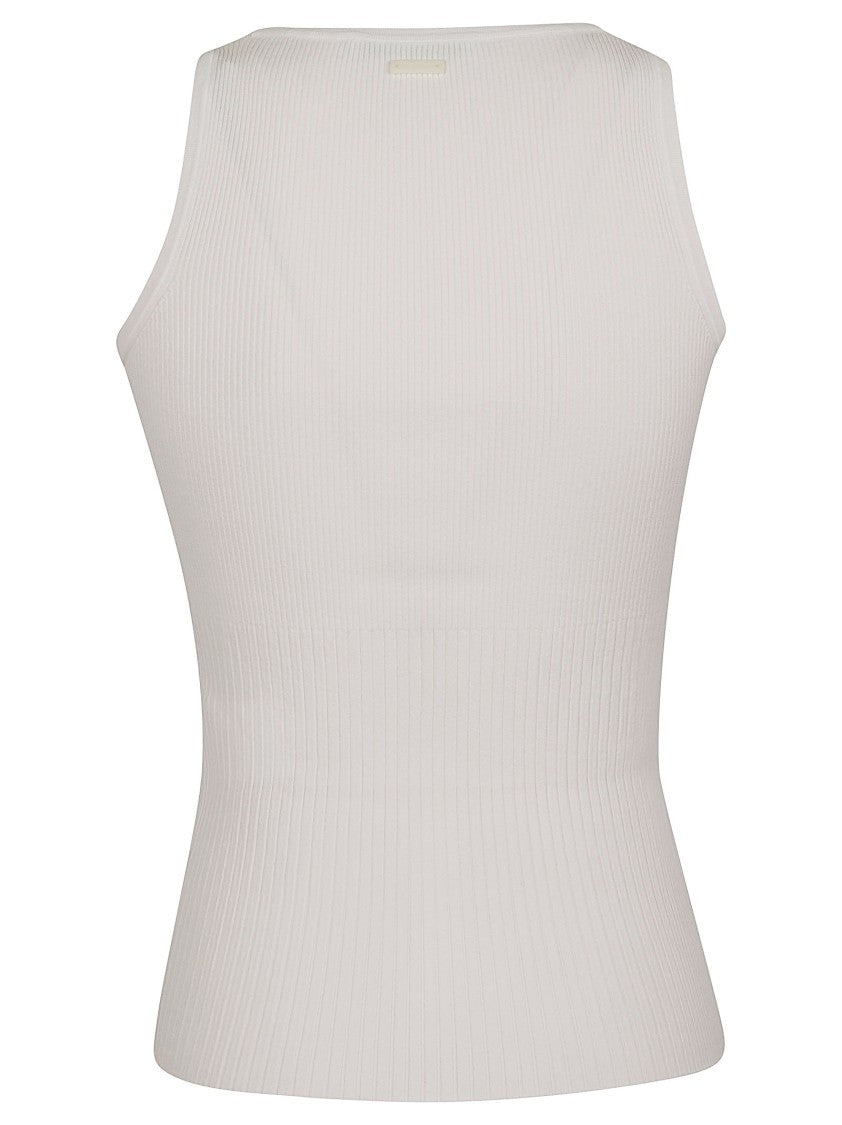 Max Mara Wide Shoulder Ribbed Top With Round Neckline