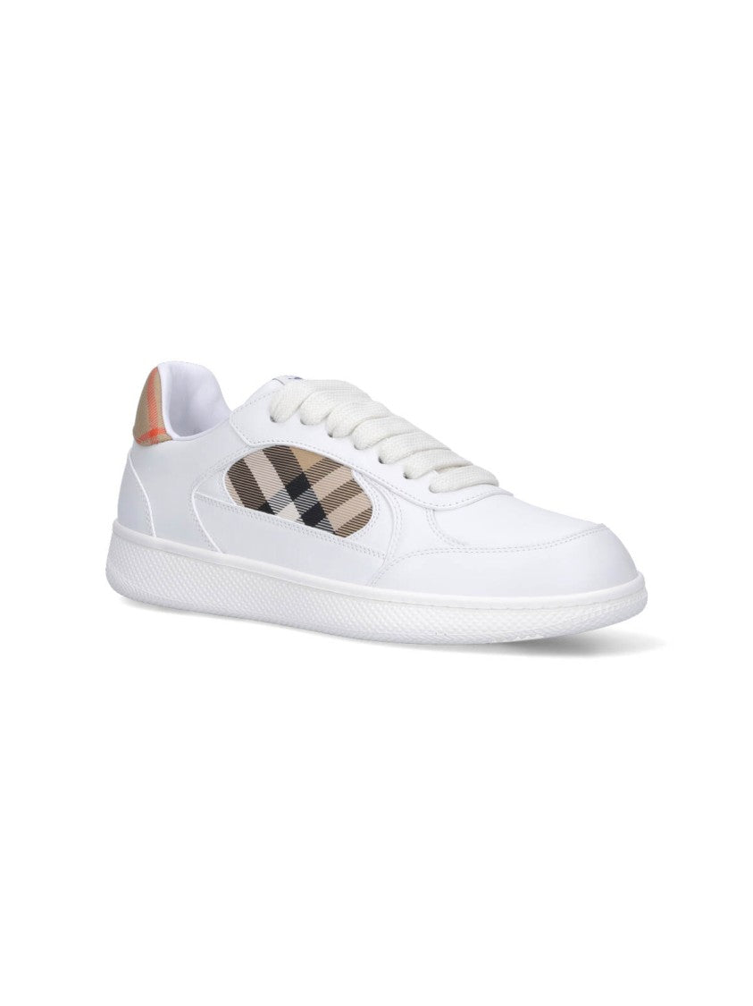 Burberry Rounded Toe Lace-Up Sneakers With Check Detail