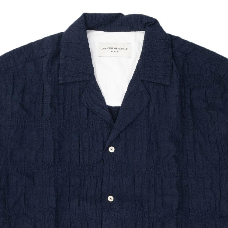Officine Generale Relaxed-Fit Blue Shirt With Textured Pattern