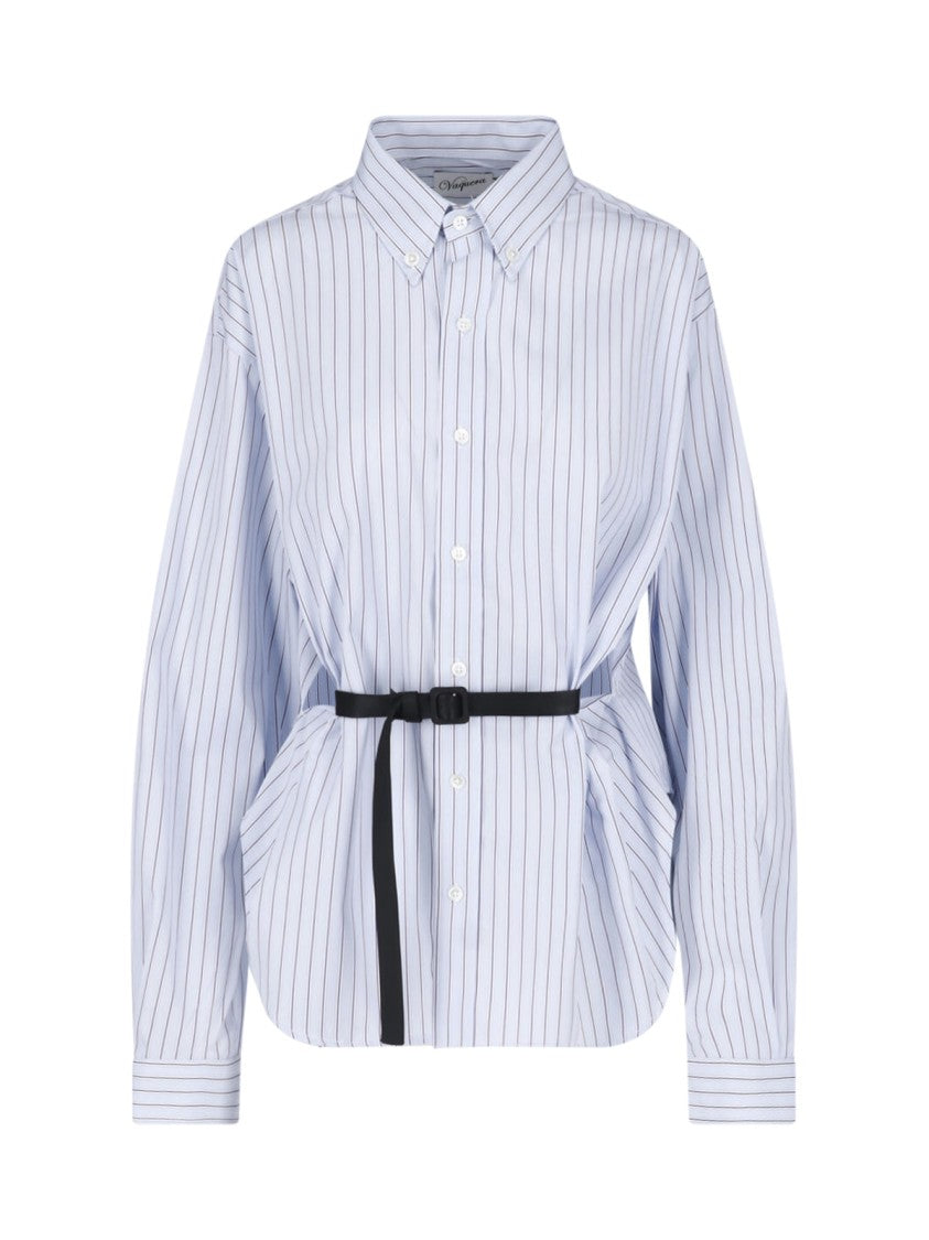 Vaquera Blue Belted Striped Cotton Shirt