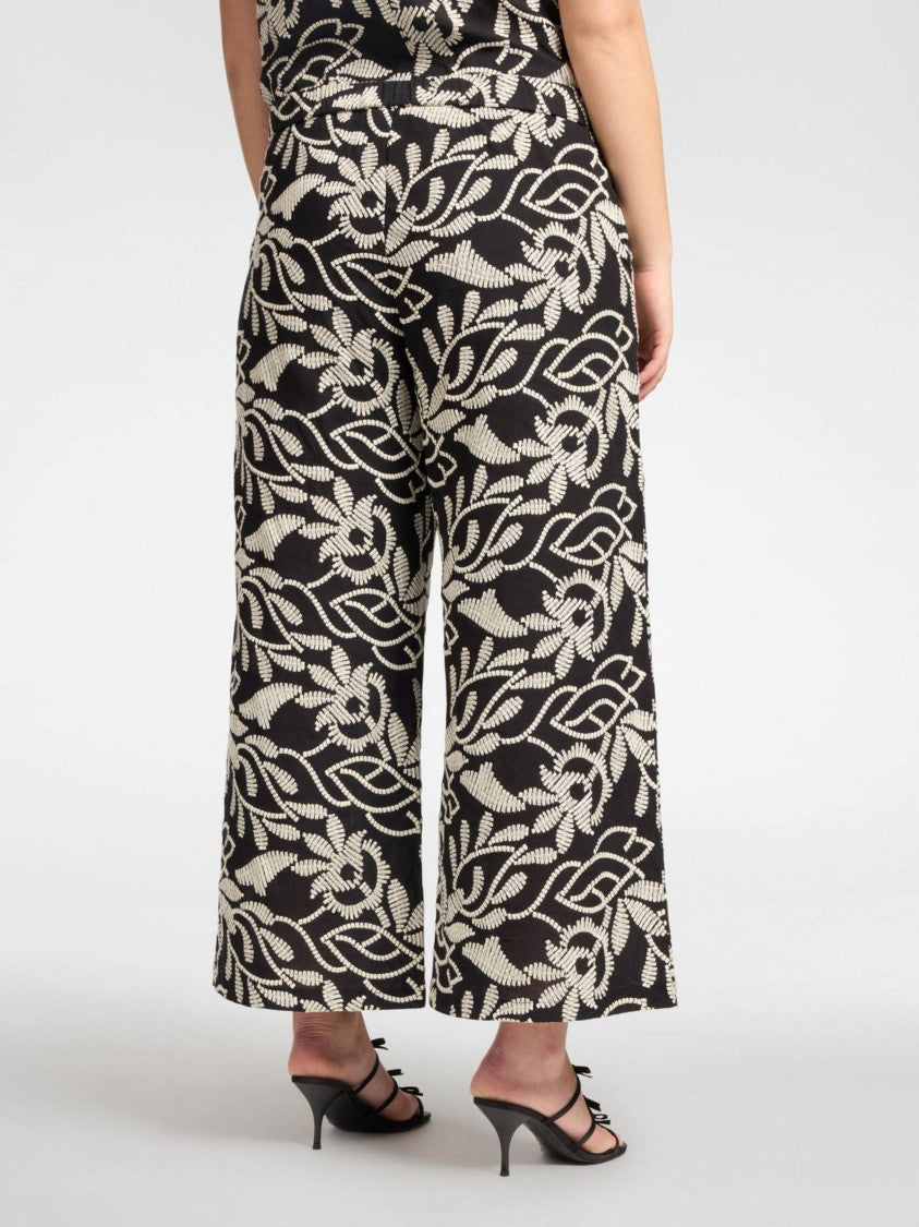 Elena Miro` High-Waisted Cropped Wide-Leg Botanical Pants