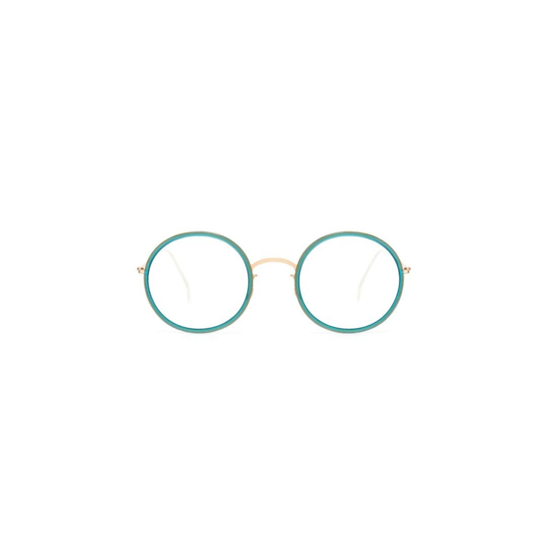 Haffmans & Neumeister Ono Round Eyeglasses With Teal Rim And Gold Accents