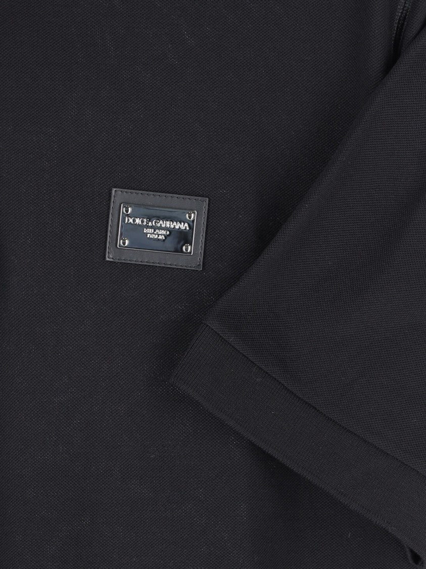 Dolce & Gabbana Black Cotton Piqué Logo Polo Shirt