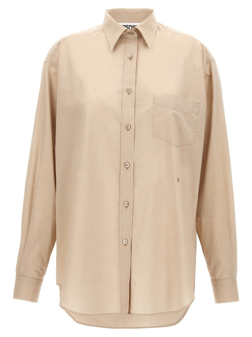Moschino Slightly Loose-Fitting Cotton Shirt With Patch Pocket And Embroidery