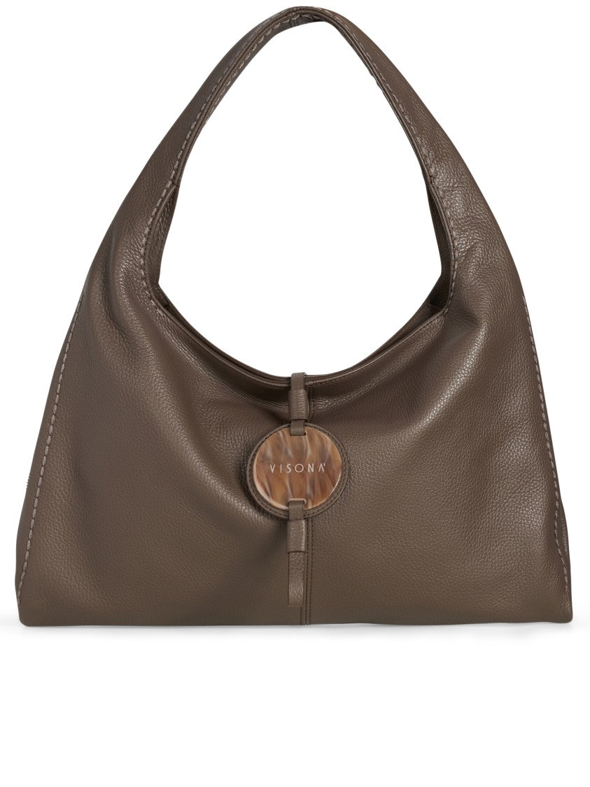 Visona` California Medium Pebbled Leather Shoulder Bag