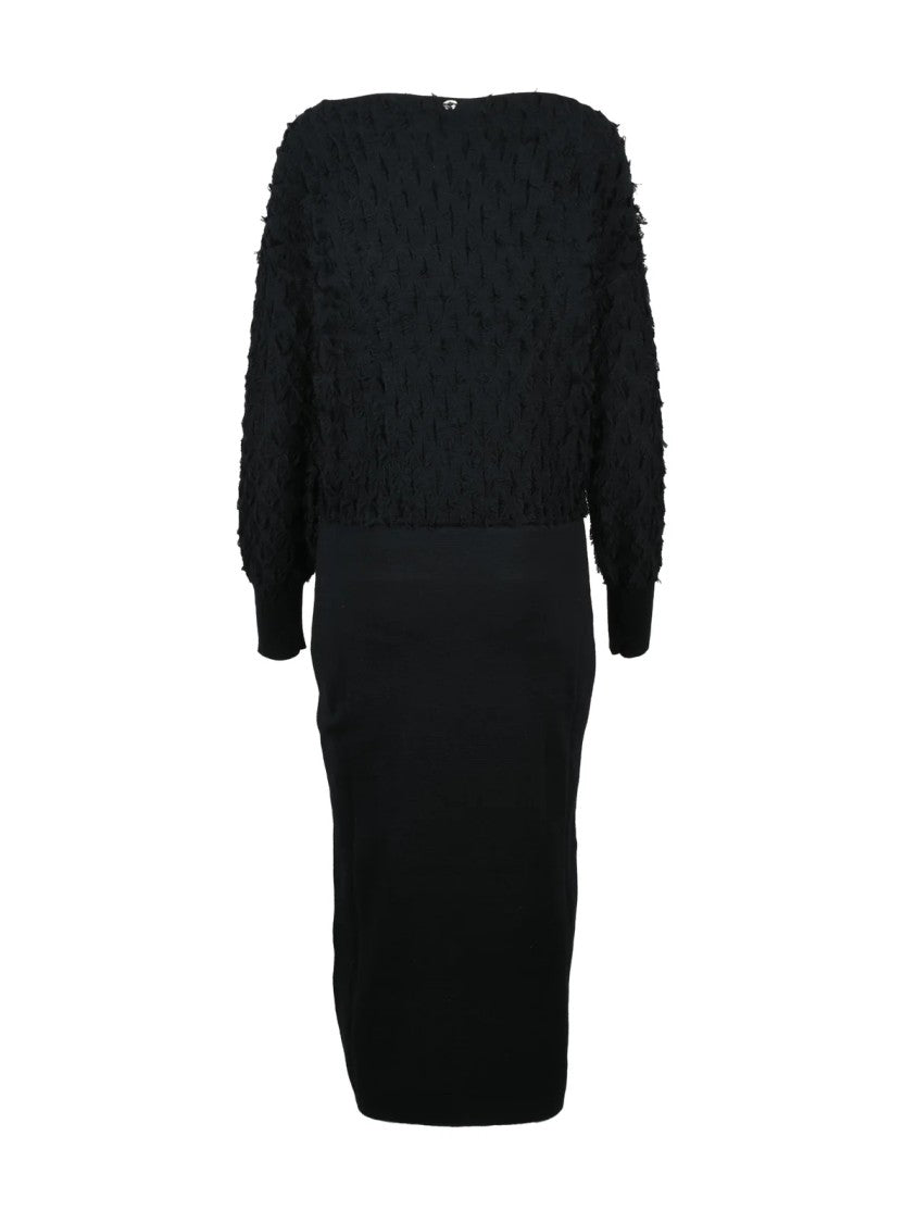 Twinset Actitude Textured Long Knit Dress With Fluid Silhouette And Voluminous Sleeves