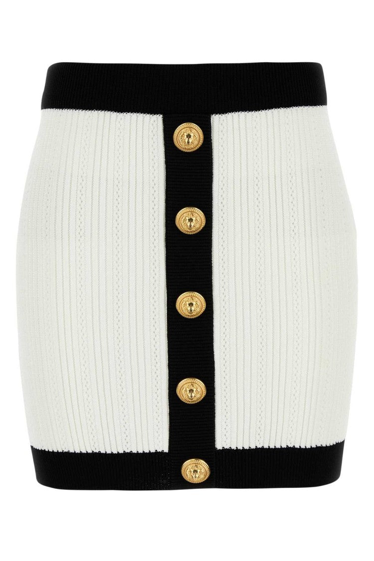 Balmain White Viscose Blend Mini Skirt