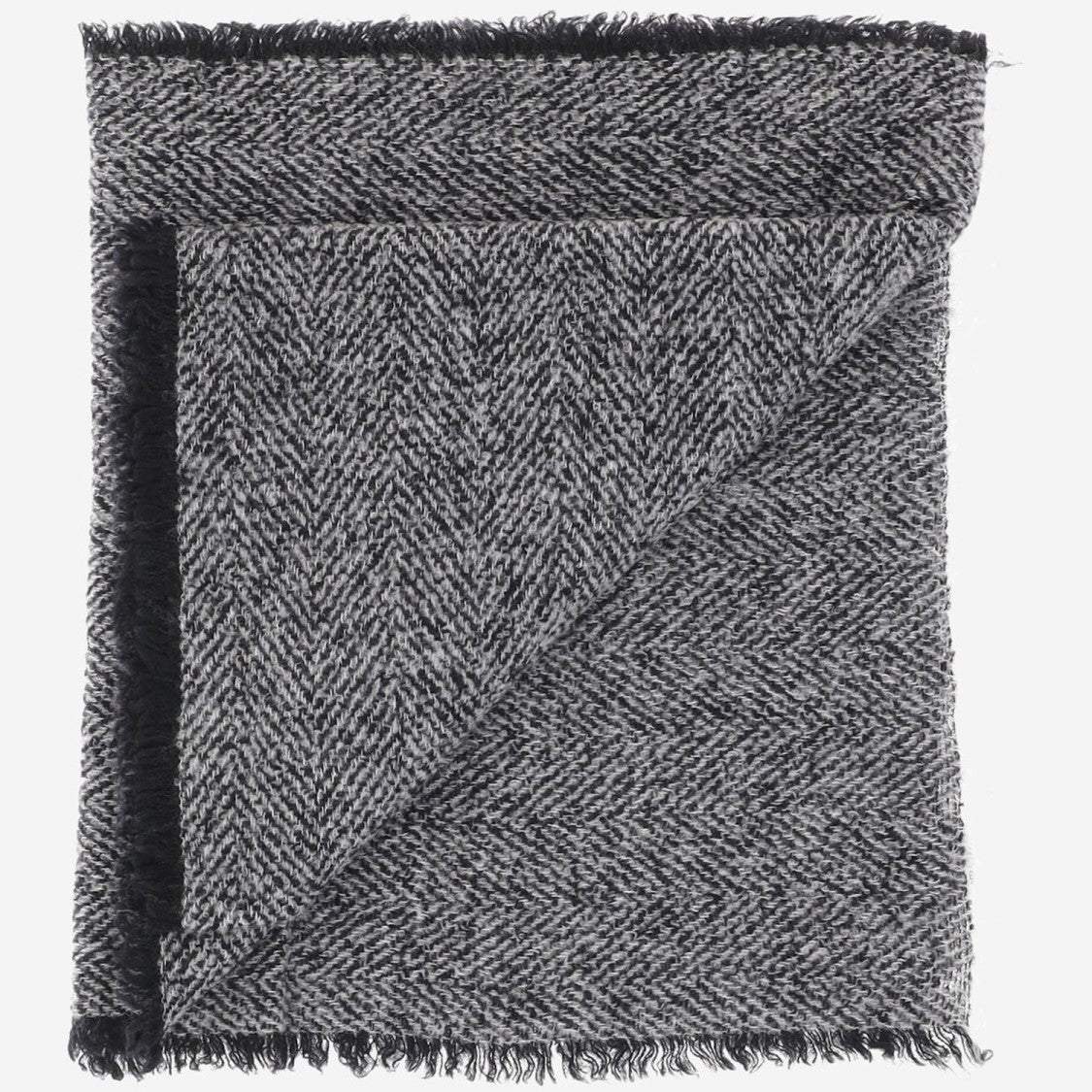 Faliero Sarti Rectangular Wool Blend Scarf With Fringed Edges And Herringbone Pattern