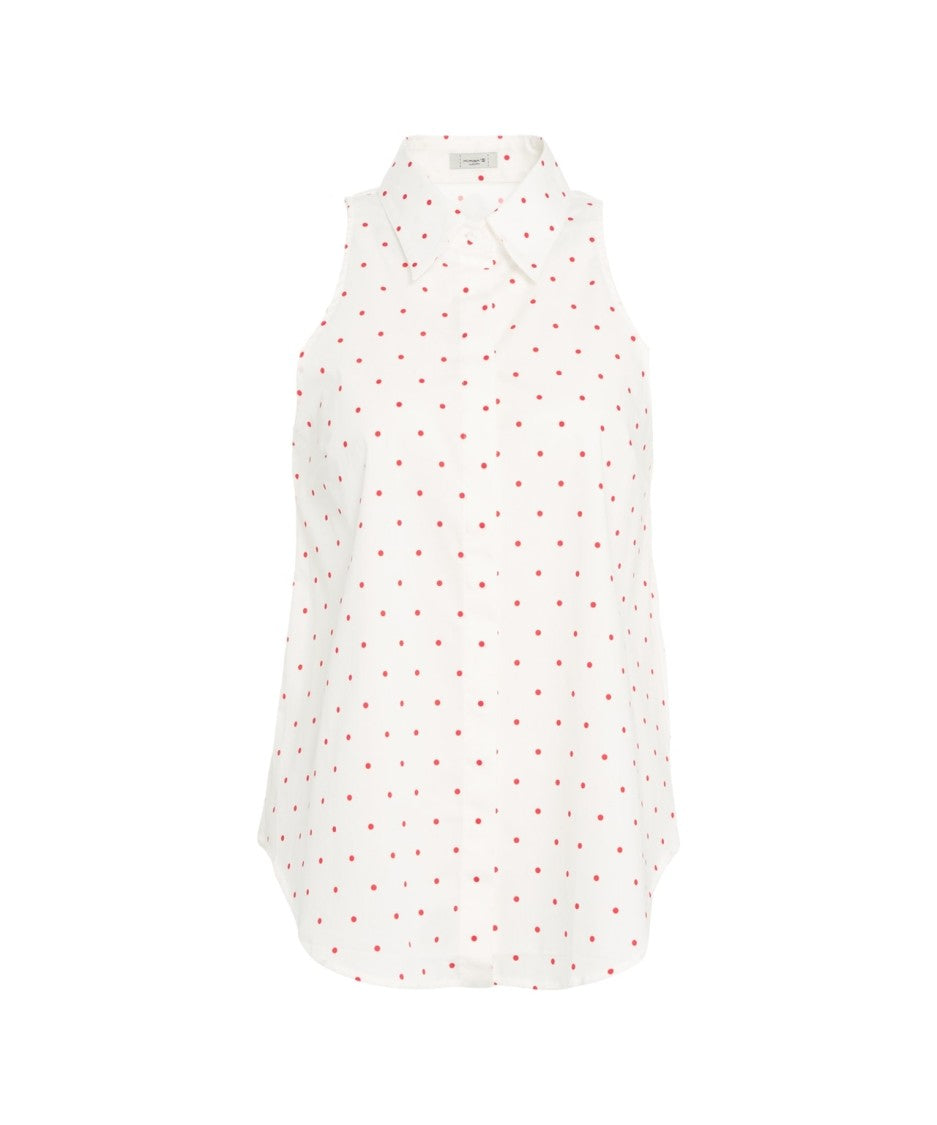 Himons Polka Dot Sleeveless Blouse With Kent Collar