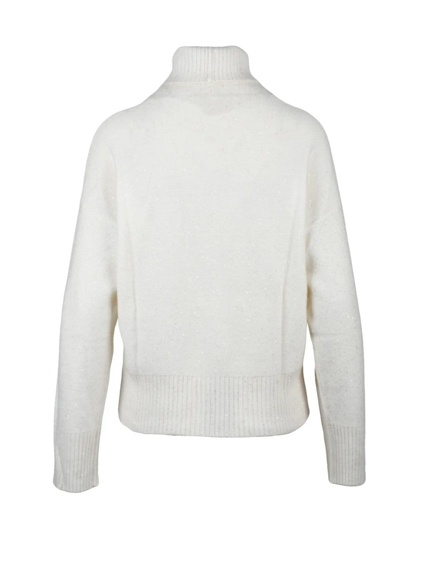 Fabiana Filippi White Rhinestone Virgin Wool-Blend Turtleneck Sweater