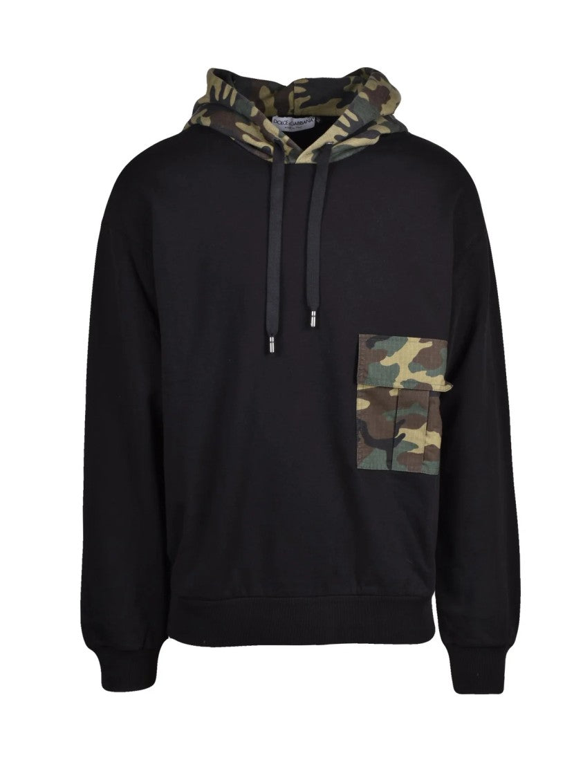 Dolce & Gabbana Black/Green Camo-Patterned Hood Cotton Hoodie