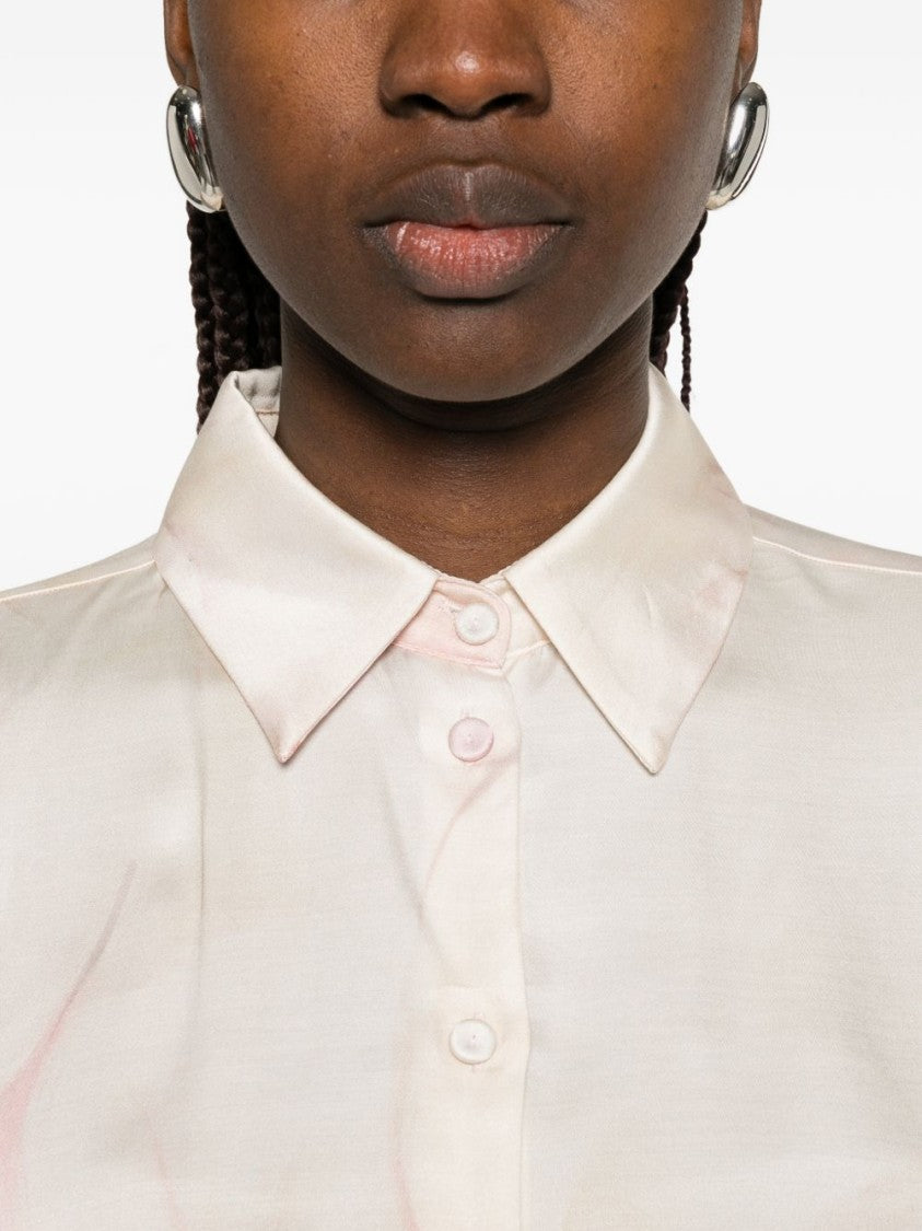 Blugirl Soft Pink Floral Print Blouse With Classic Point Collar