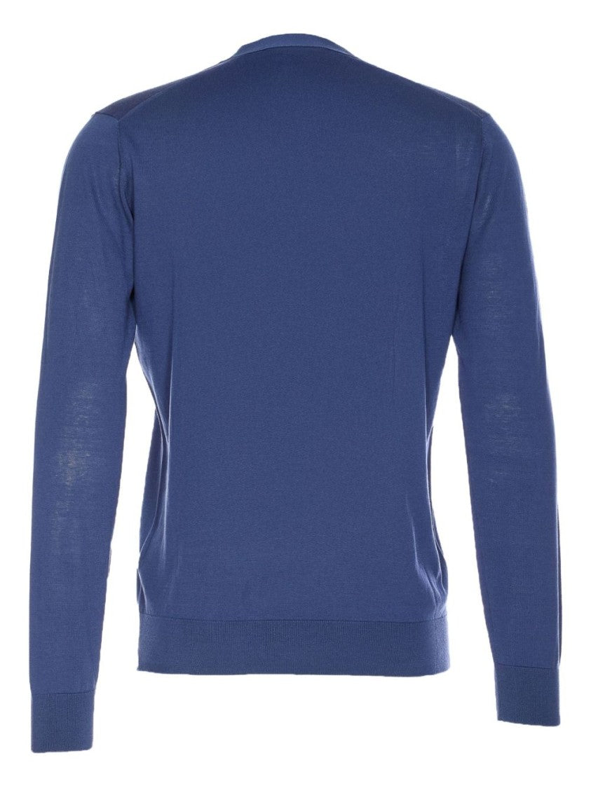 Paolo Pecora Classic Crew Neck Blue Knit Sweater