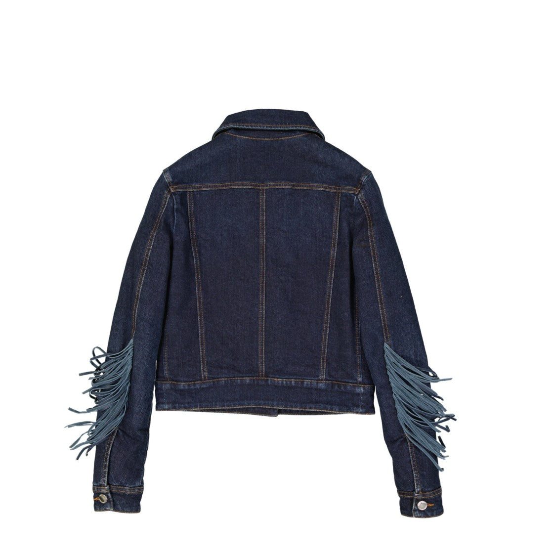 Frankie Morello Padded Denim Jacket With Leather Fringe Details