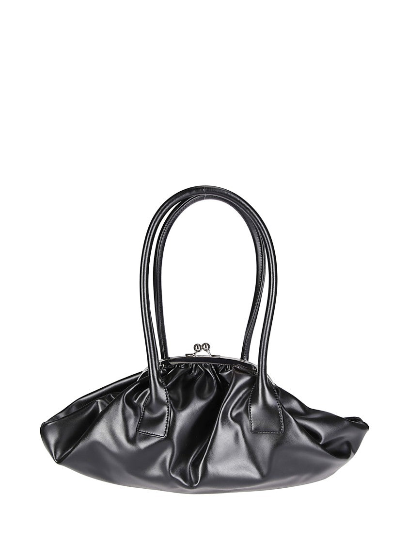 Comme Des Garçons Ruched Black Handbag With Glossy Finish And Kiss-Lock Closure