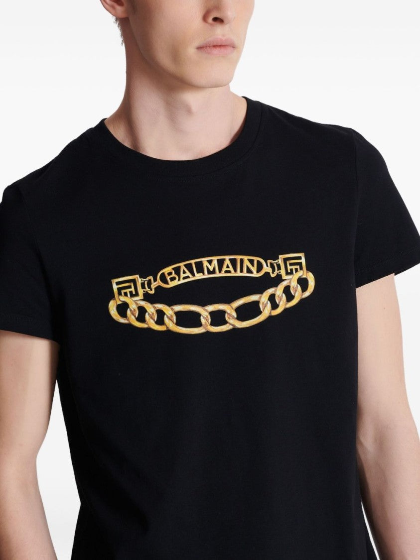 Balmain Black Gold Chain Graphic Crew Neck T-Shirt