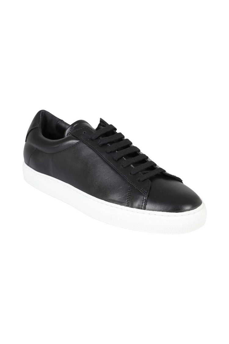 Zespa` Tennis-Inspired Black Nappa Leather Sneakers