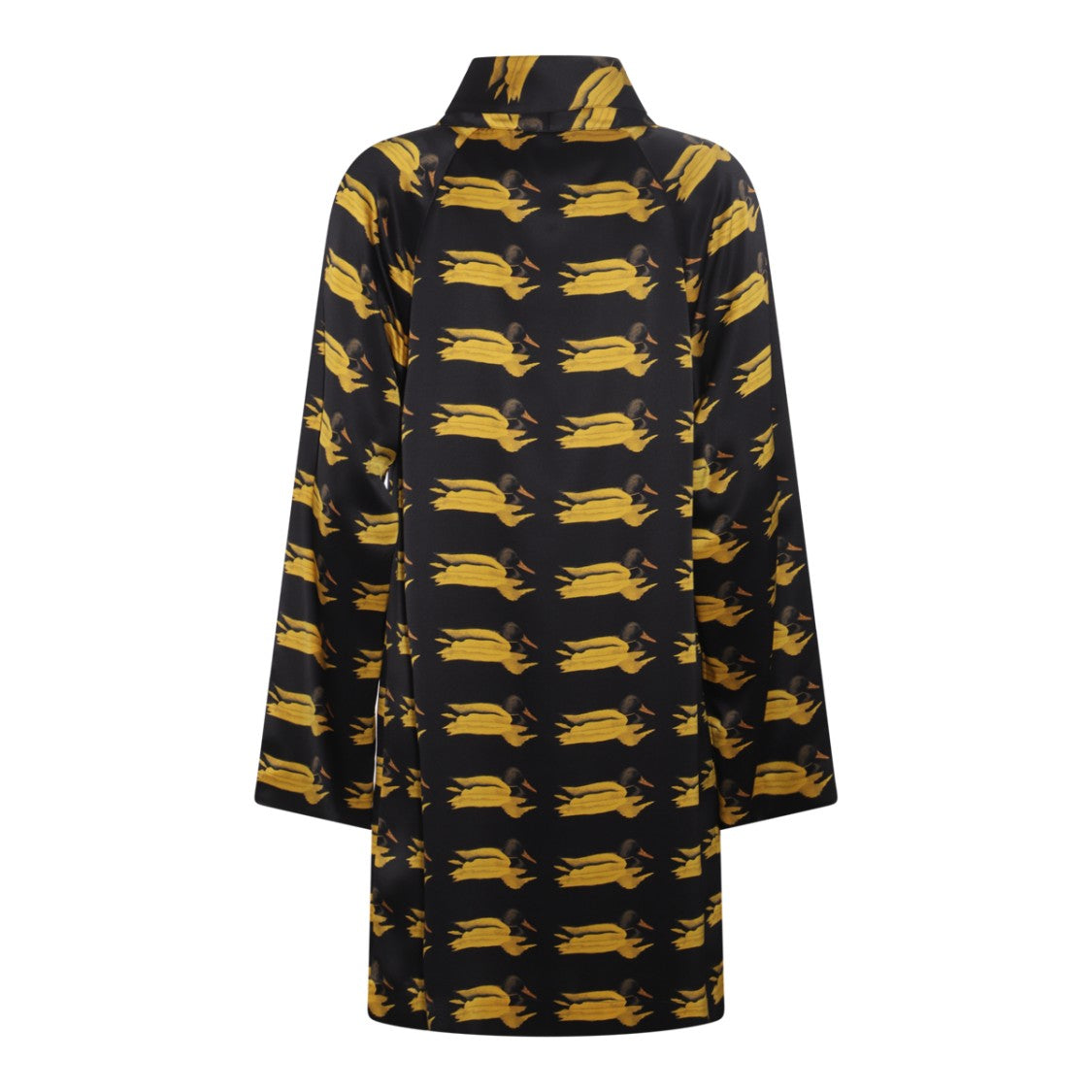 Burberry Pear Print Silk Dress With High Collar And Button Closure