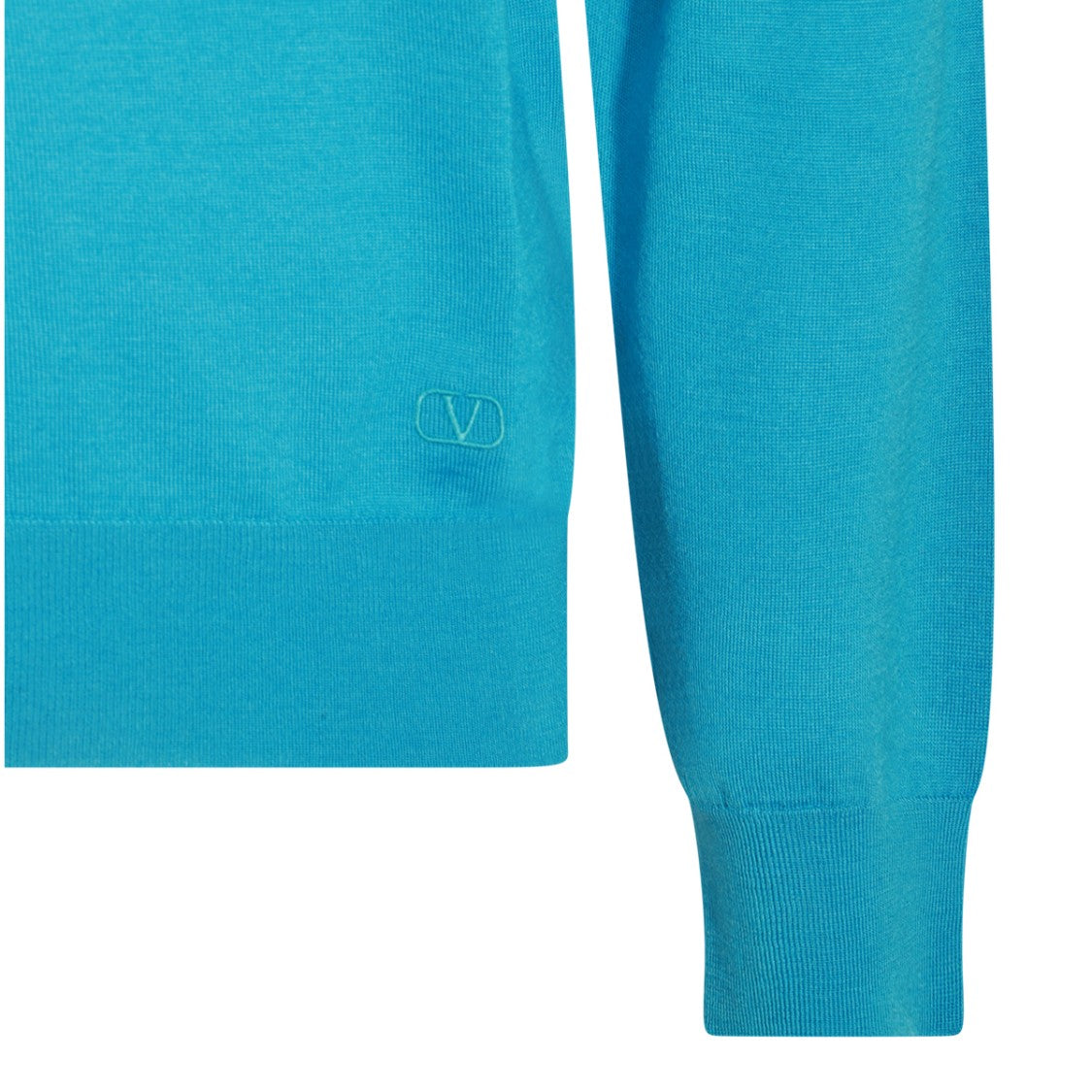 Valentino Light Blue Wool Knitwear With High Collar And Ribbed Details