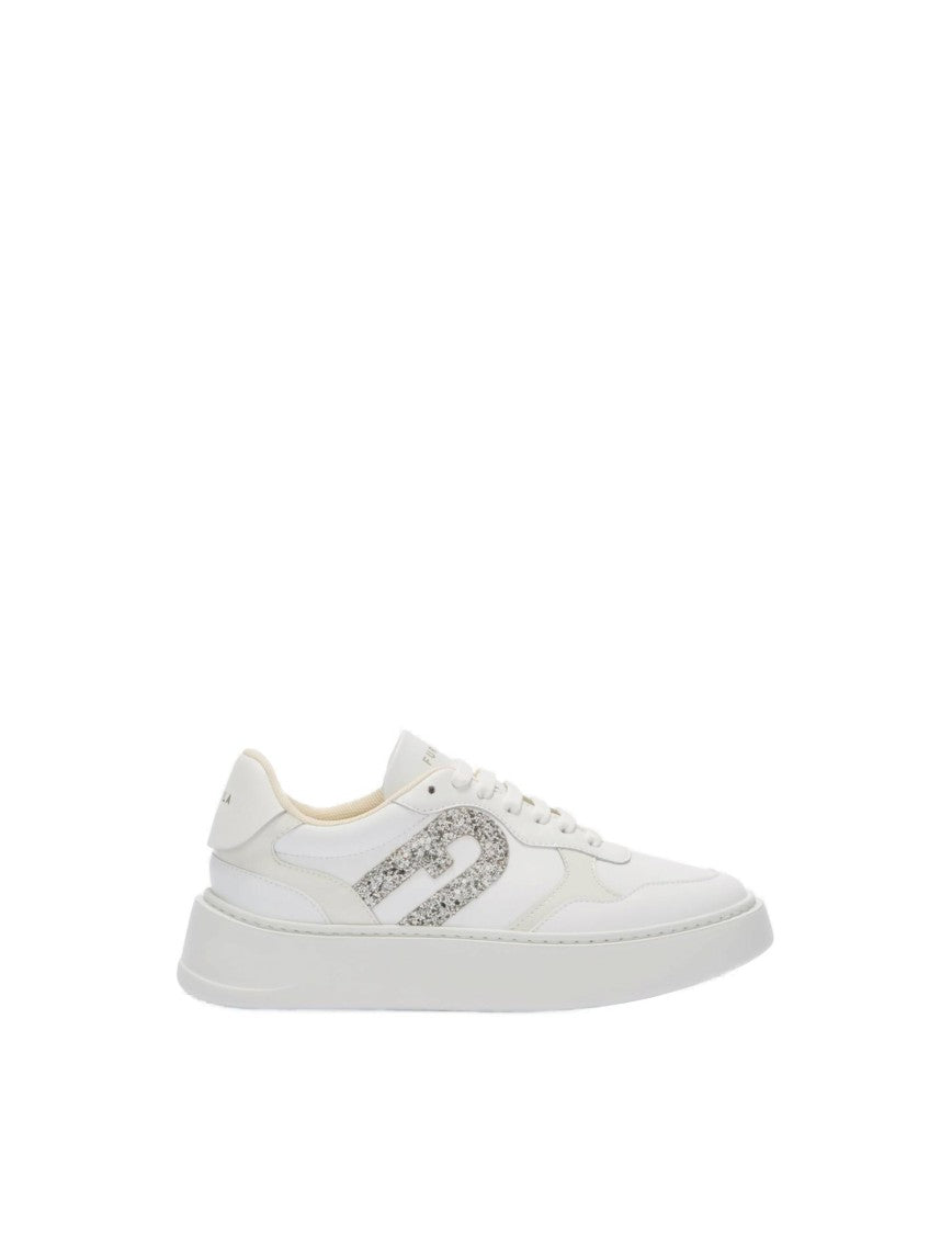 Furla Lace-Up Leather Sneakers With Glitter Logo Detail