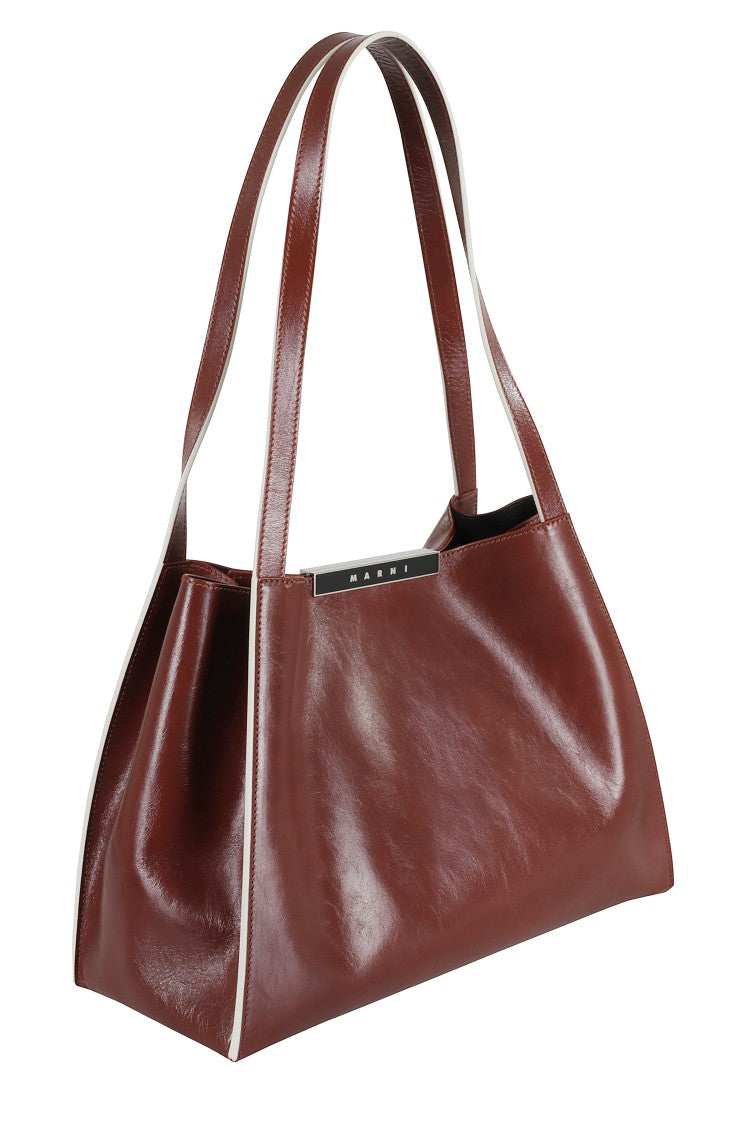 Marni Bordeaux Shiny Leather Tote Bag