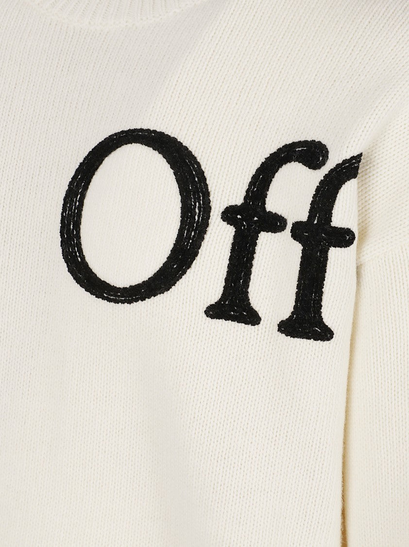 Off-White Knitted Sweater With Contrasting Logo Embroidery