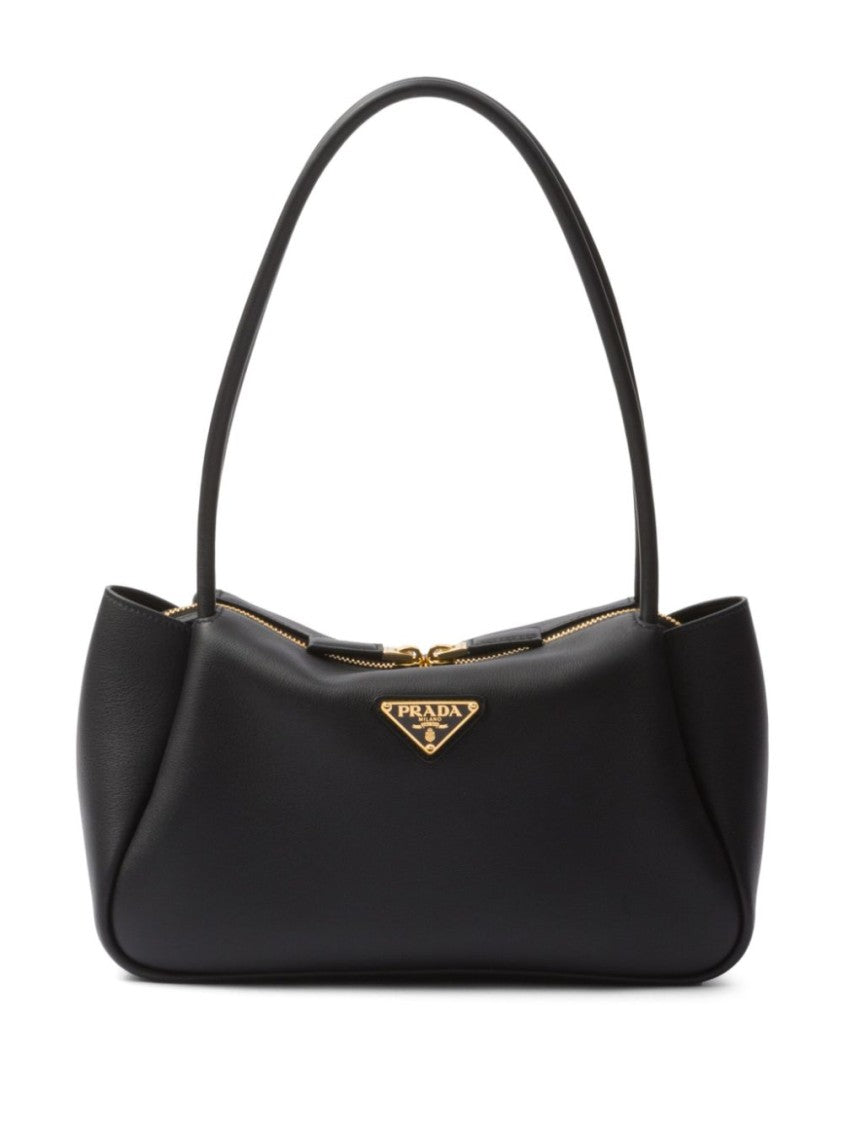 Prada Black Handbag With Gold-Tone Logo Plaque