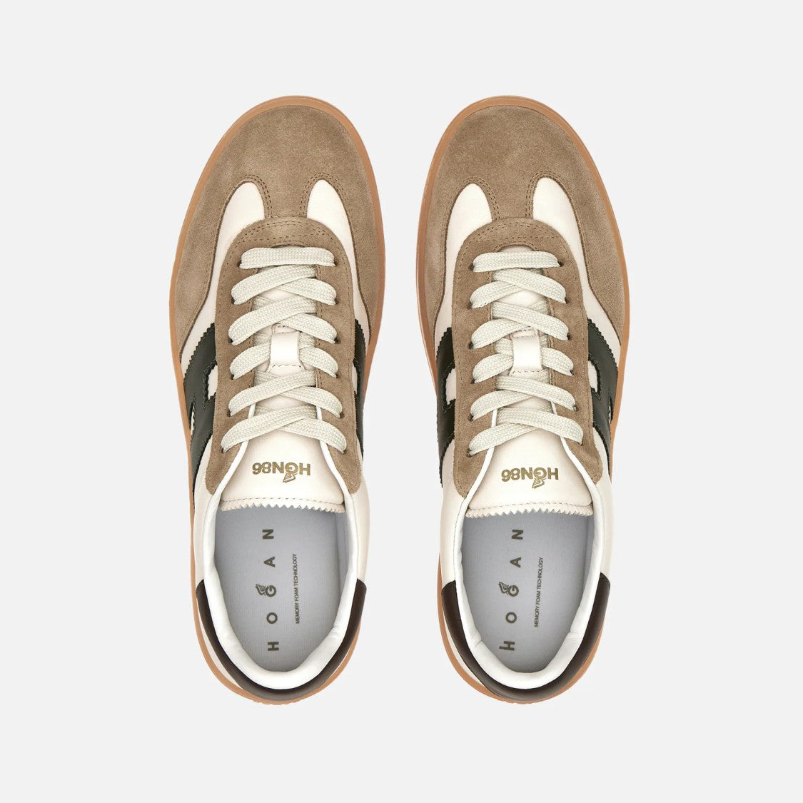 Hogan Lace-Up Sneakers With Beige Suede Overlays