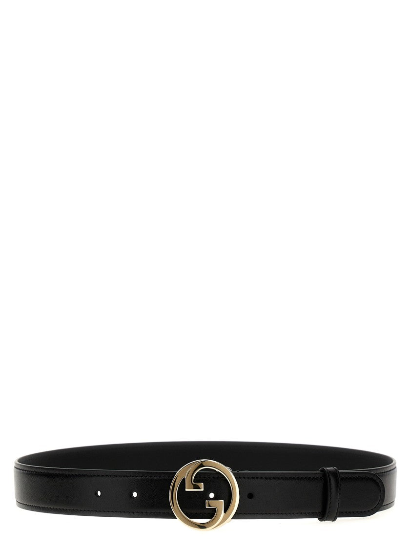Gucci Black Leather Belt With Interlocking Gg Buckle