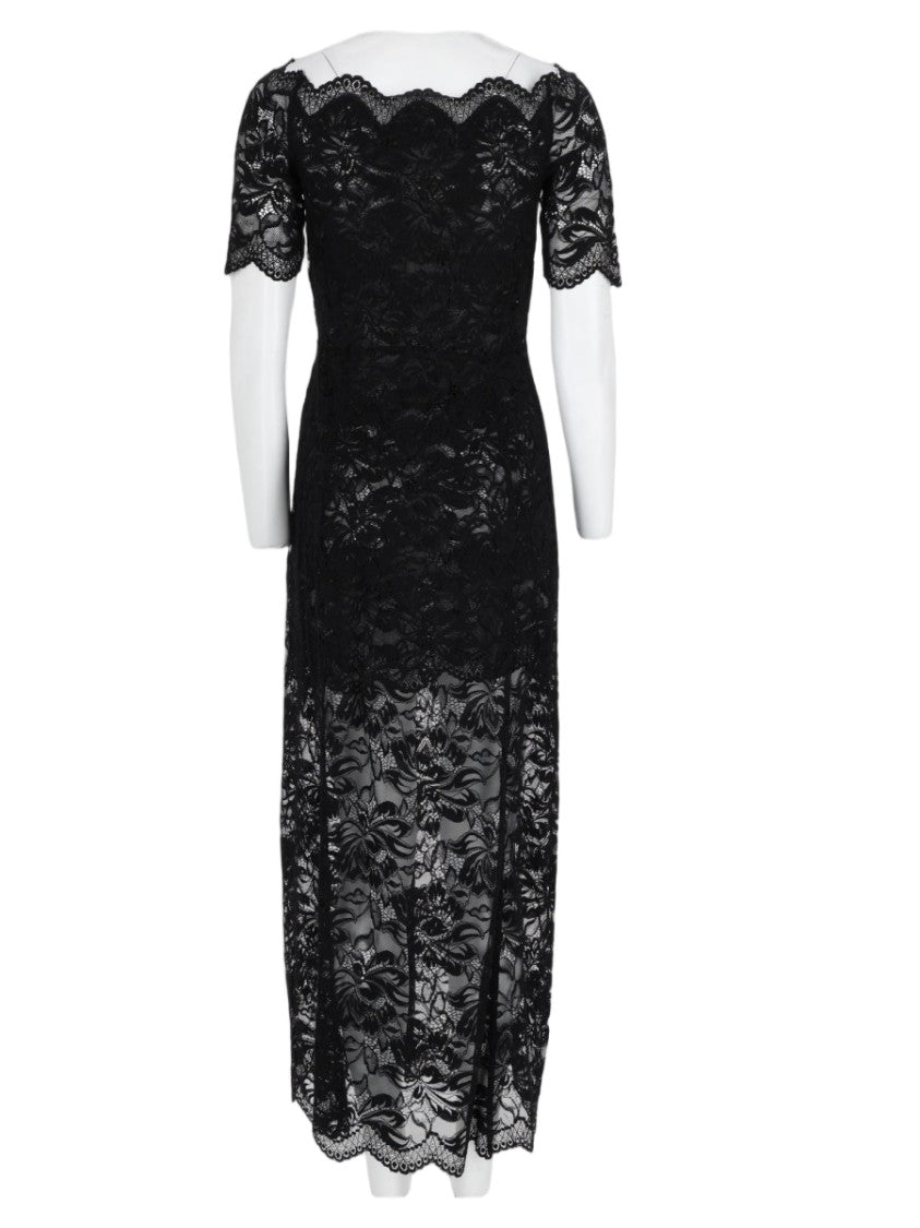 Rabanne Black Scalloped Neckline Lace-Overlay Maxi Dress