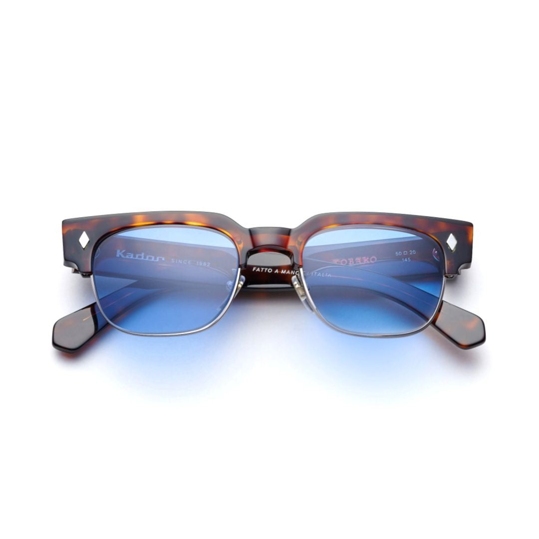 Kador Tobako Cm Rectangular Tortoiseshell Sunglasses With Gradient Blue Lenses