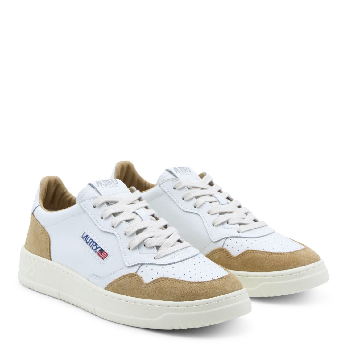 Autry Round Toe Low-Top Sneakers With Beige Suede Accents