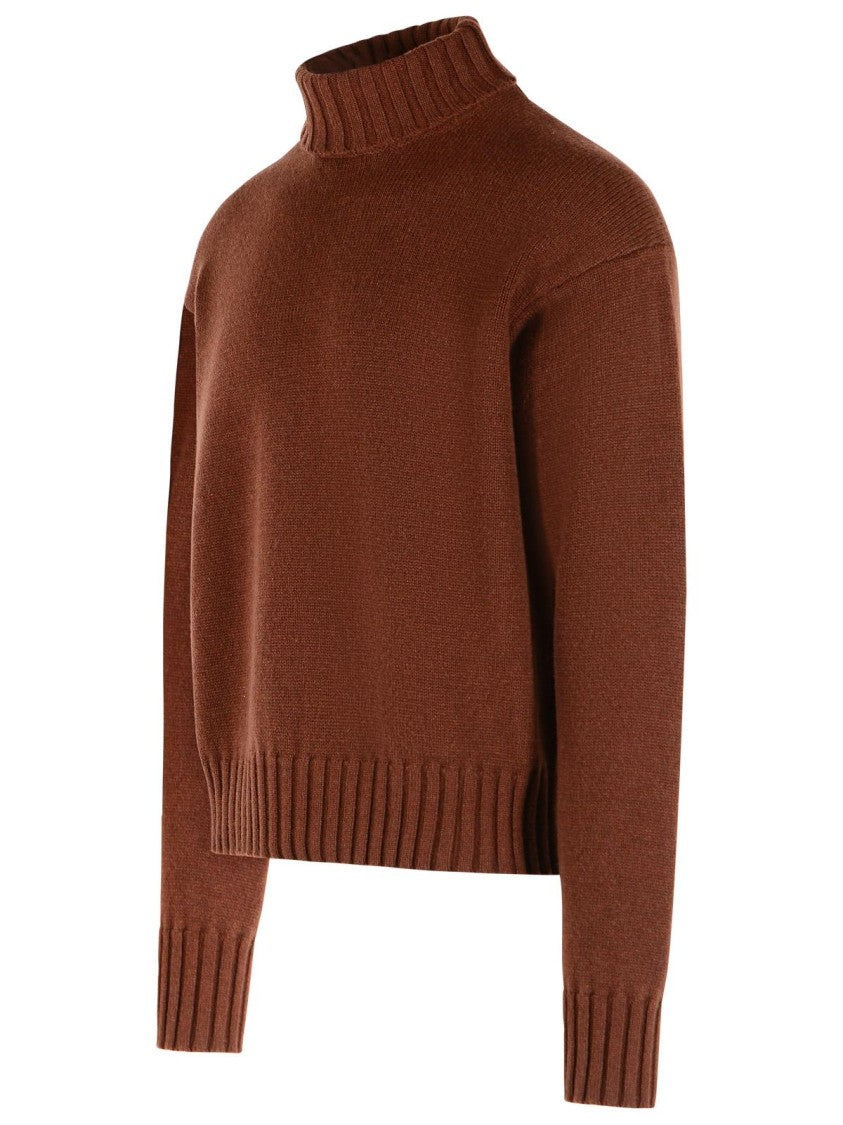 Costumein Brown Cashmere Turtleneck Sweater With Ribbed Details