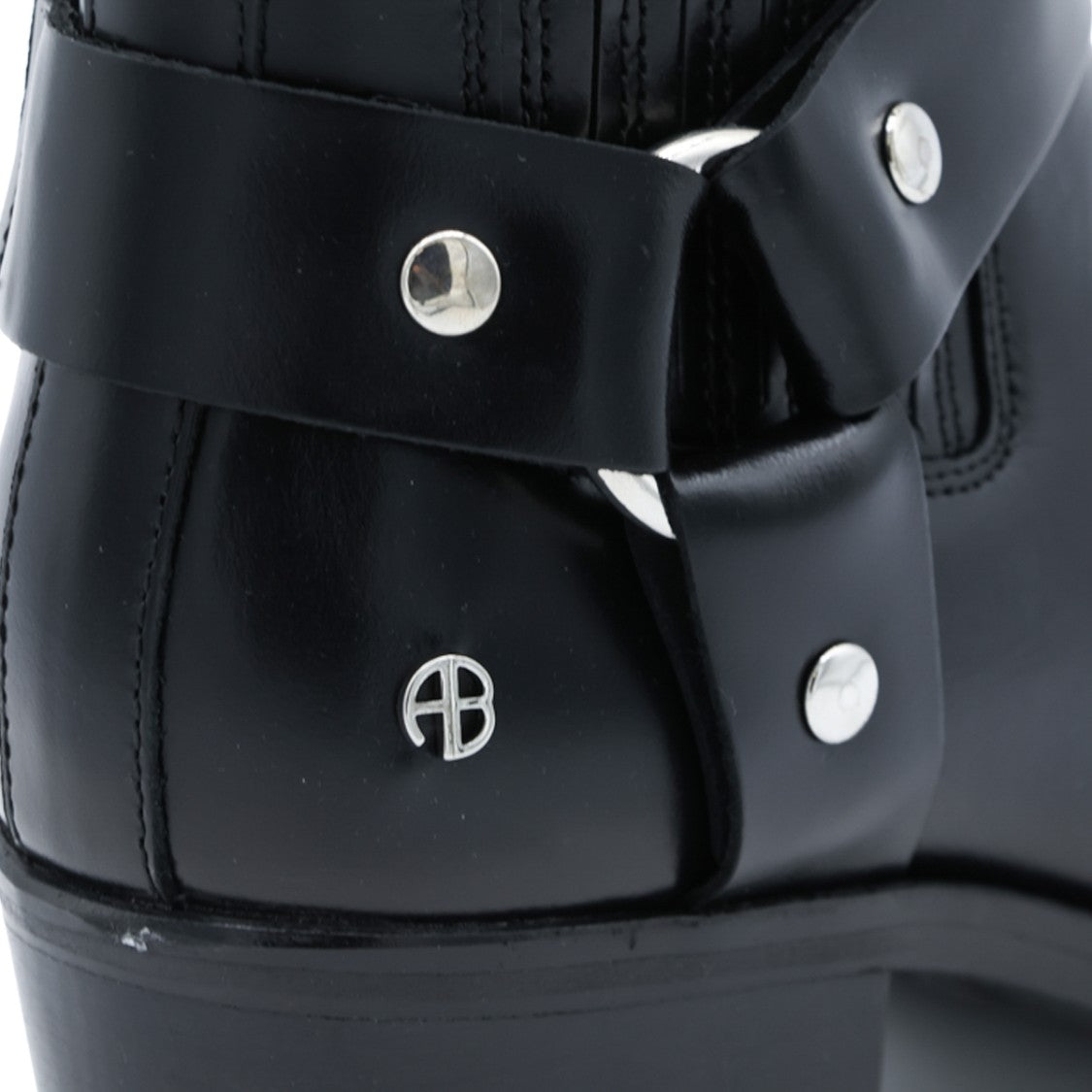 Anine Bing Pointed Toe Black Leather Ankle Boots With Silver-Tone Accents