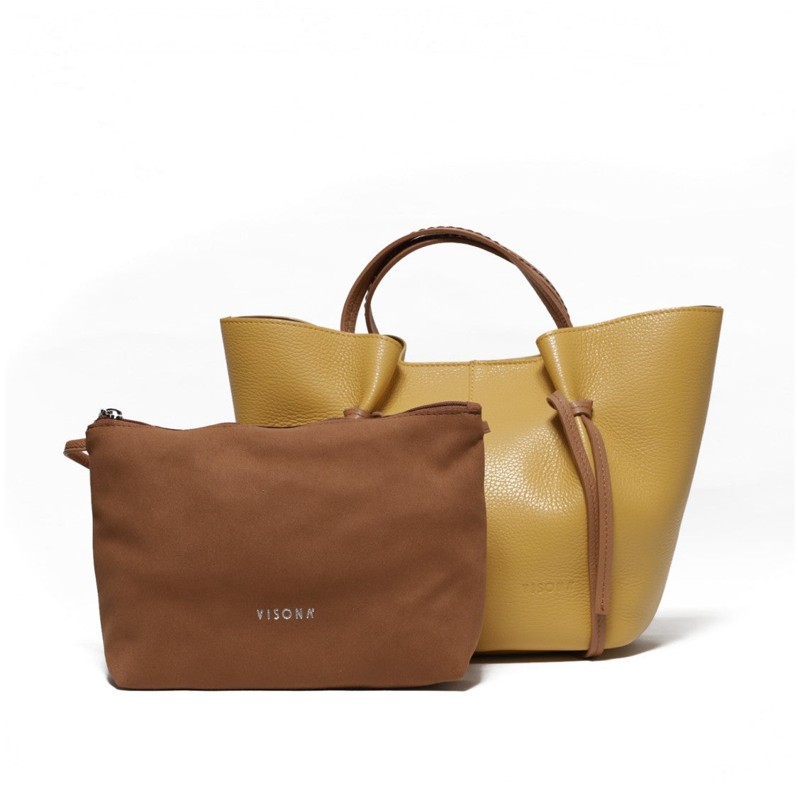 Plinio Visona' Shopping Bag With Two Handles In Pineapple Yellow Leather