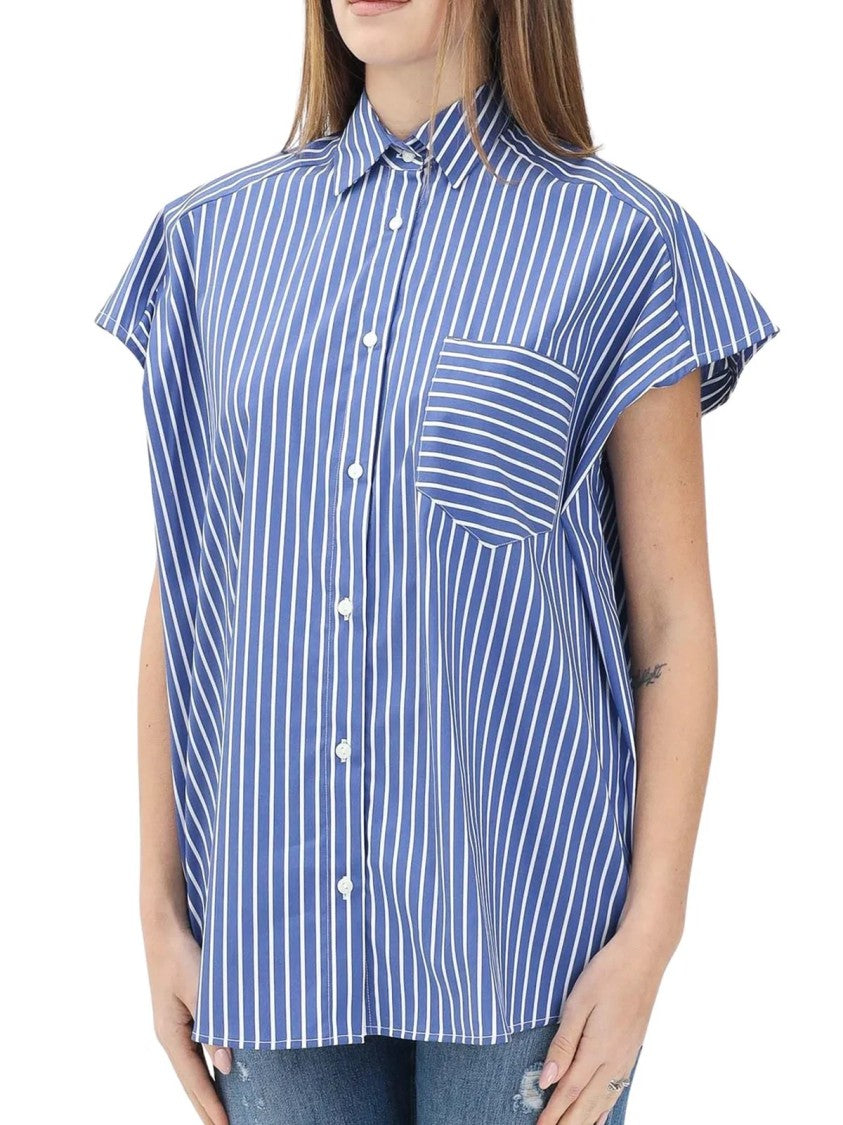 Gaëlle Blue Oversized Striped Stretch Cotton-Blend Shirt