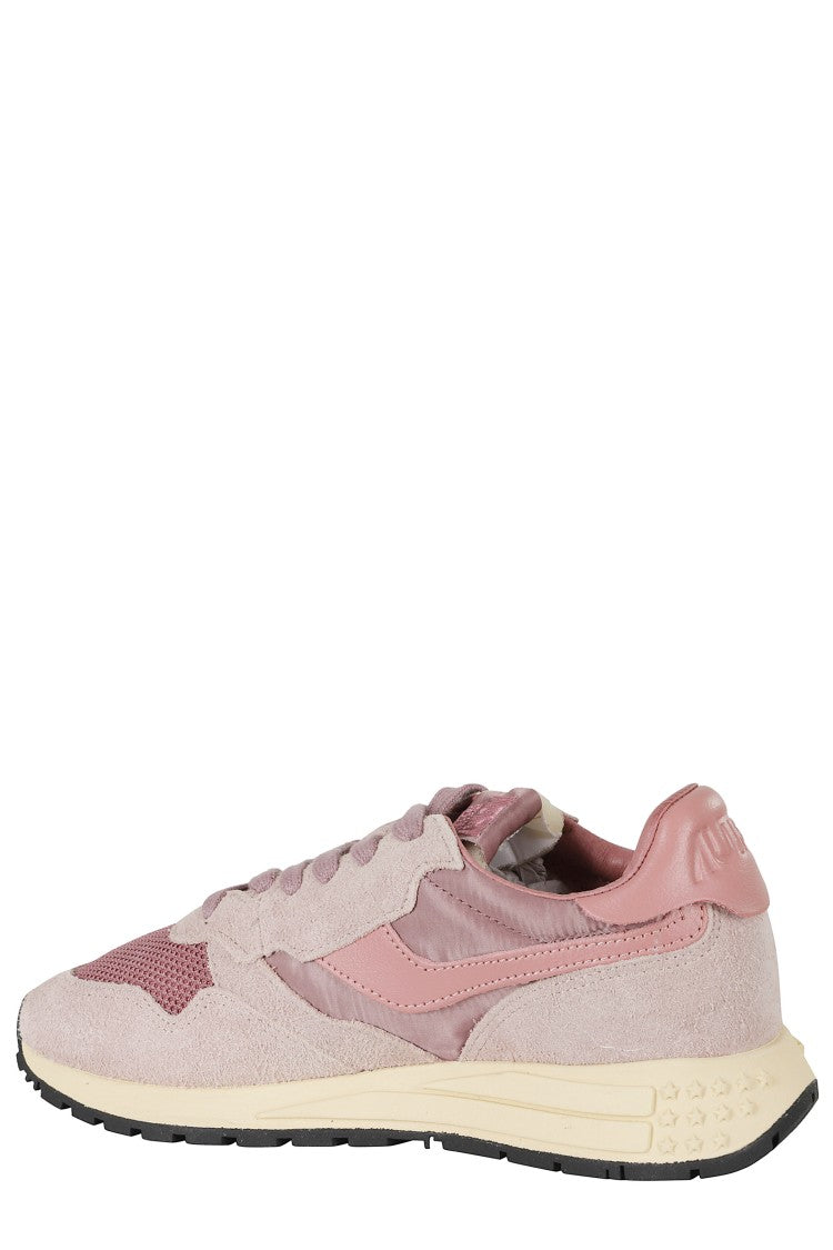 Autry Pink Reelwind Low Suede Inserts Leather Sneakers