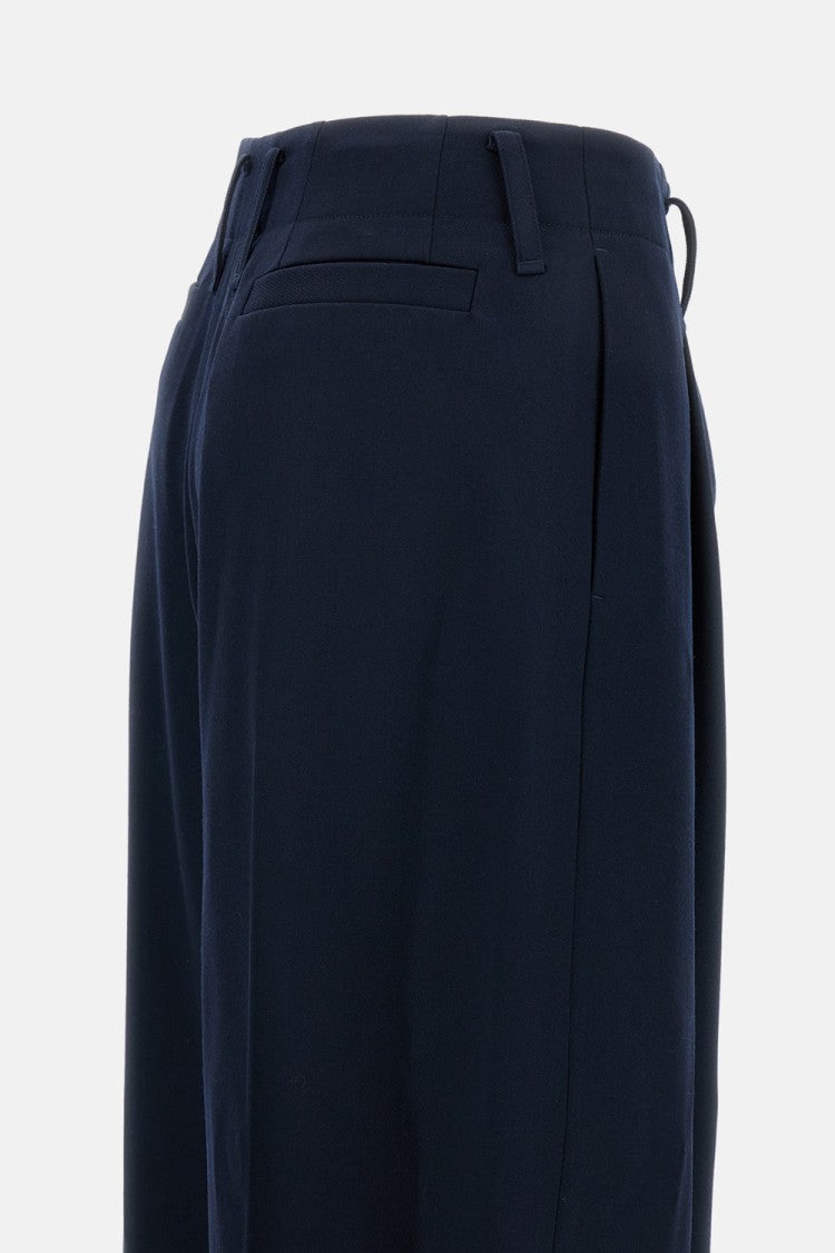 Alexander Mcqueen Wide-Leg Wool Trousers With Pleats And Side Pockets