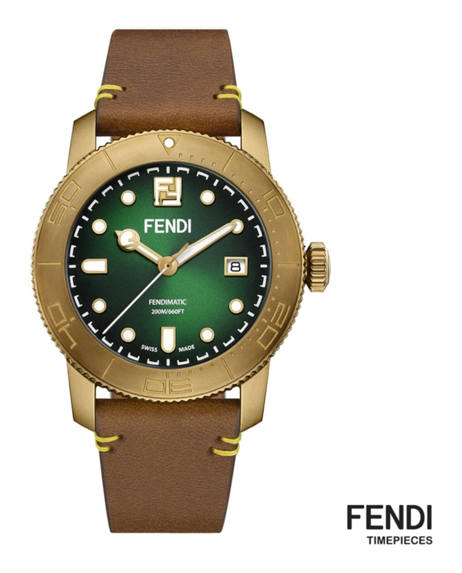 Fendi Automatic Diver Watch With Green Opalin Dial And Bronze Case