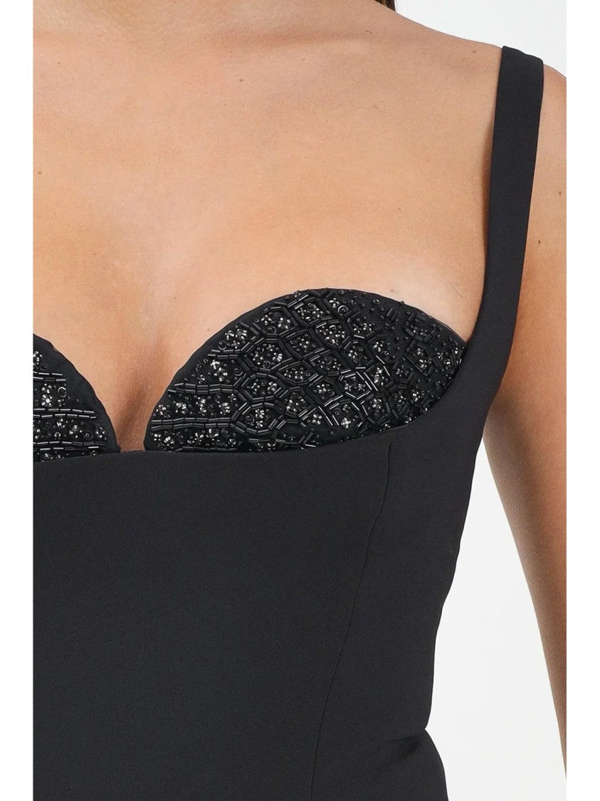 Elisabetta Franchi Longuette Sheath Dress With Embroidered Bra Neckline