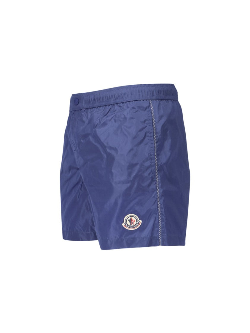 Moncler Blue Mid-Rise Straight Leg Swim Shorts