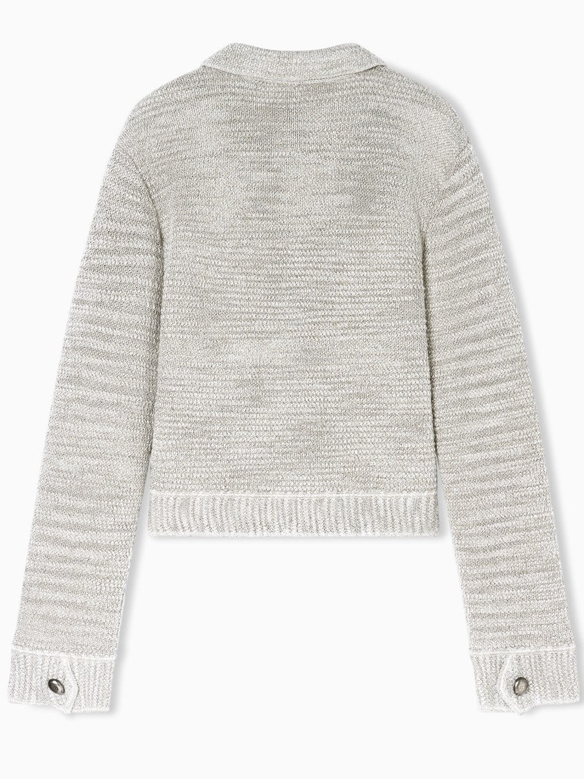 Giorgio Armani Textured Cropped Knit Blouson With Metallic Accents