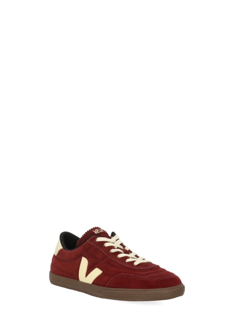 Veja Burgundy Suede Iconic V Logo Low-Top Sneakers