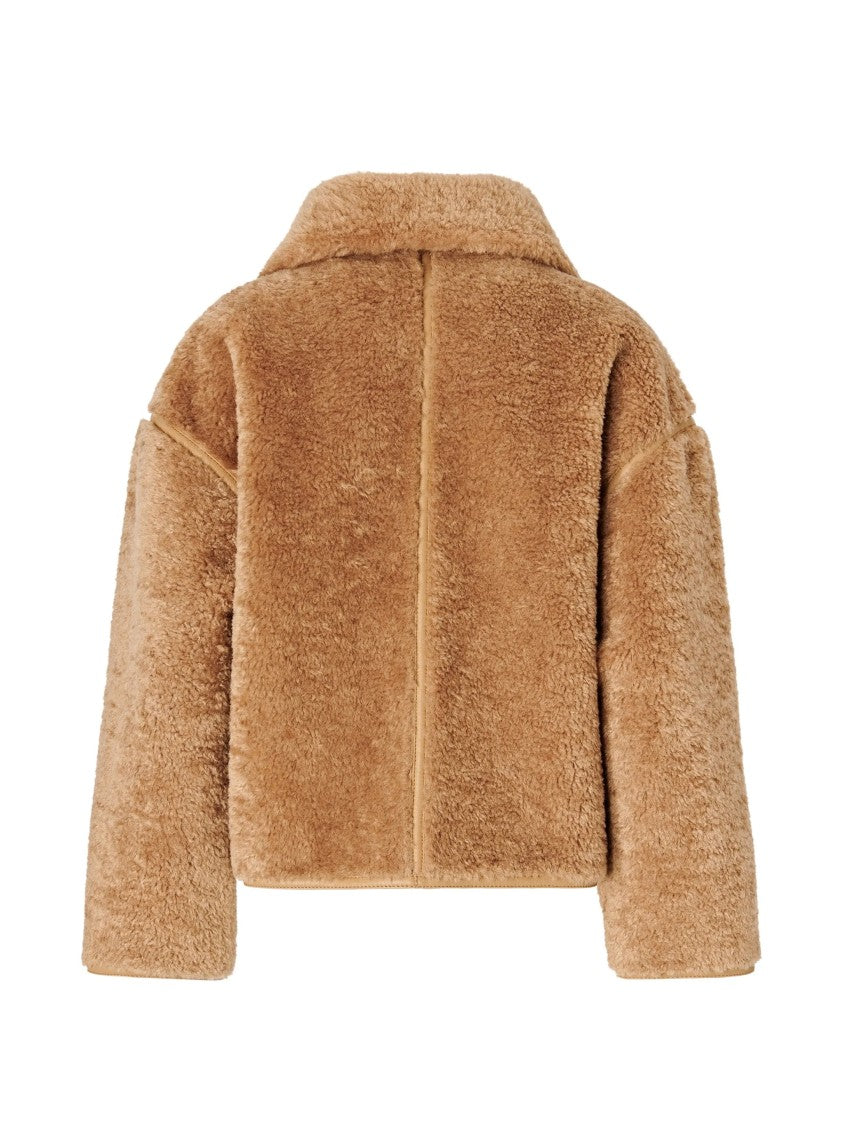 Pinko Cropped Plush-Textured Jacket With Wide Collar And Zippered Pockets