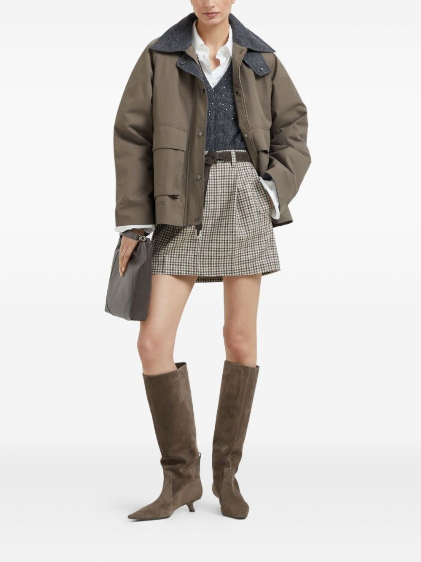 Brunello Cucinelli Textured Grey Knit Sweater With V-Neckline