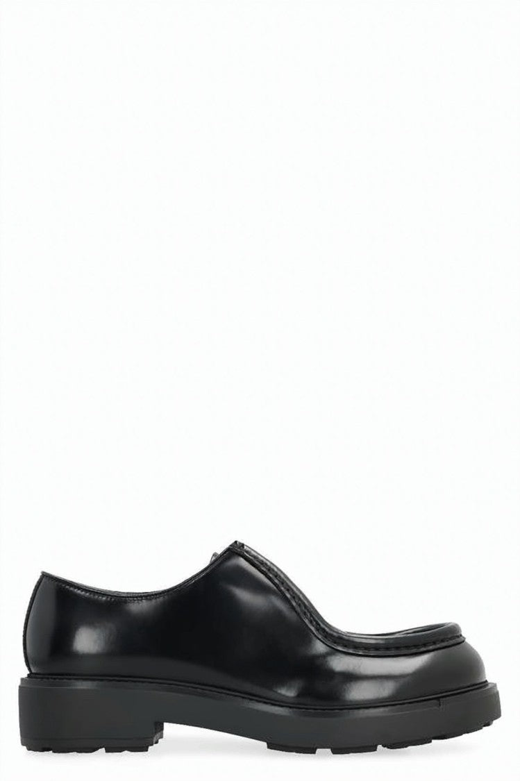 Prada Polished Leather Loafers With Chunky Sole And Elevated Heel